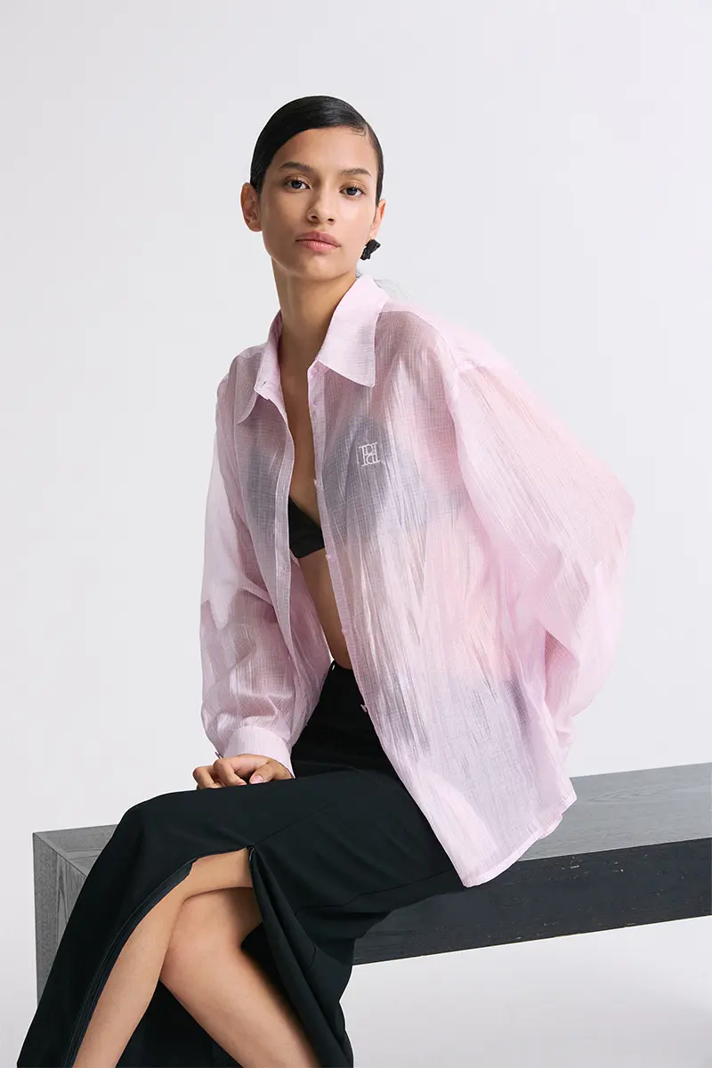 Sheer Checked Shirt Check Pink