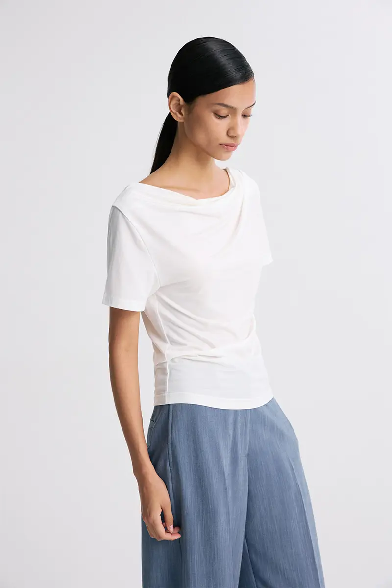 Draped Half-Sleeve Top White