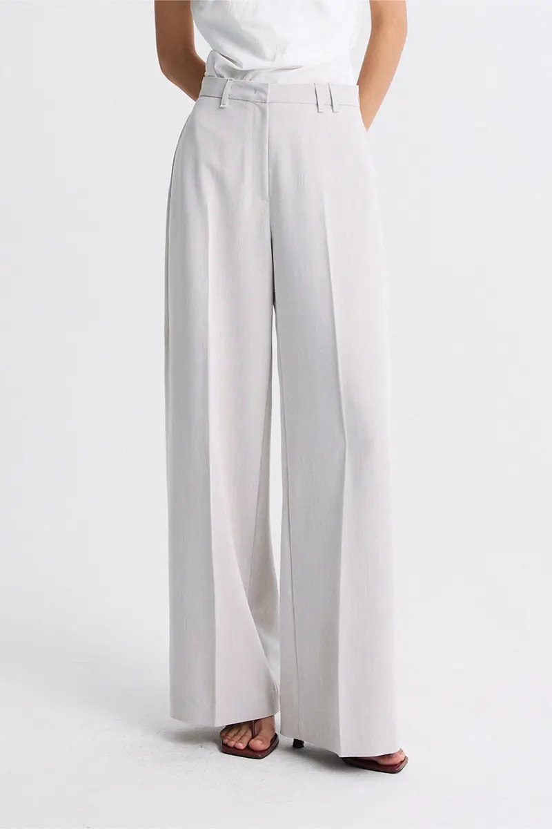 Wide Leg Pleated Trousers Mix Oat