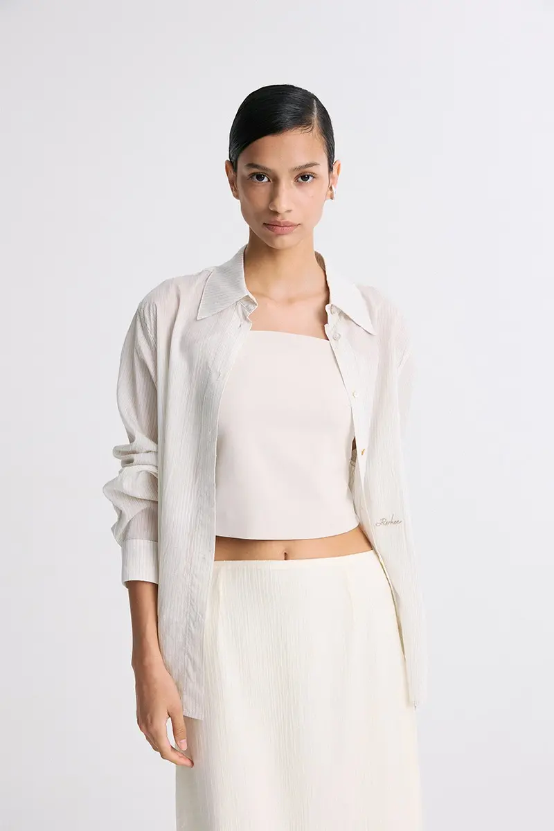 Sheer Striped Shirt Beige Stripe