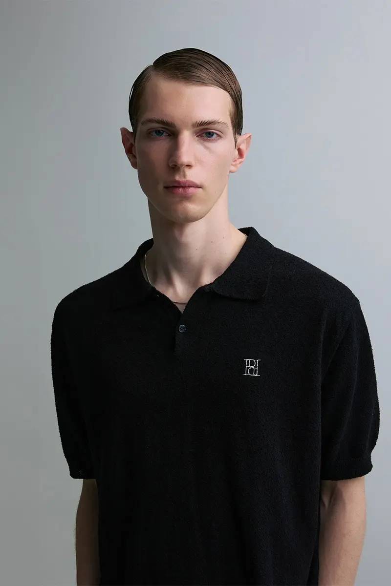 Boucle Knit Polo Shirt Black