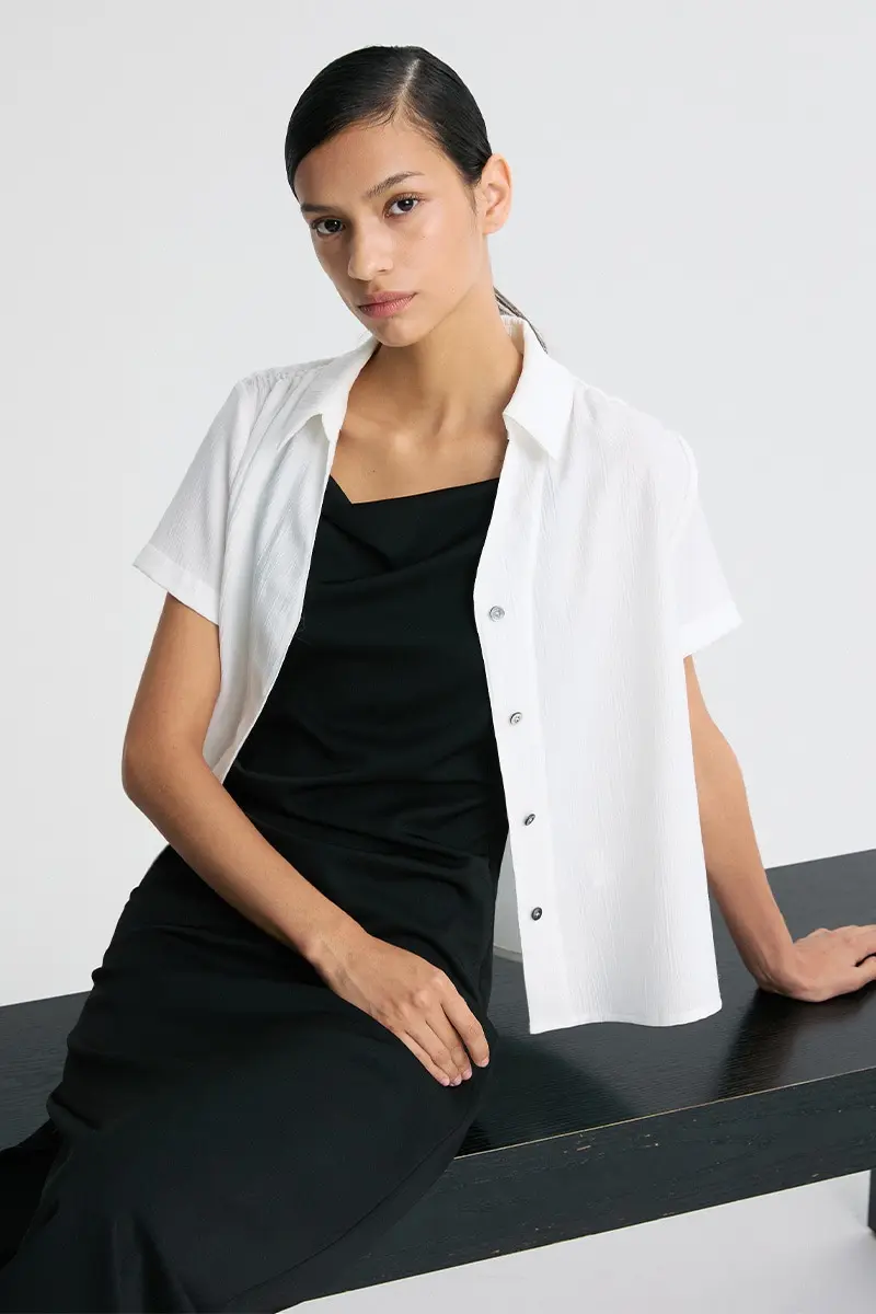 Gathered Shoulder Shirt White