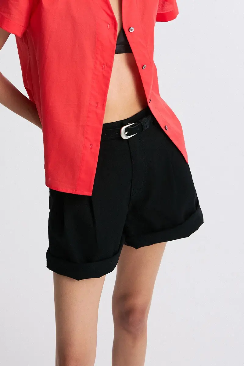 Cuffed Denim Shorts Black
