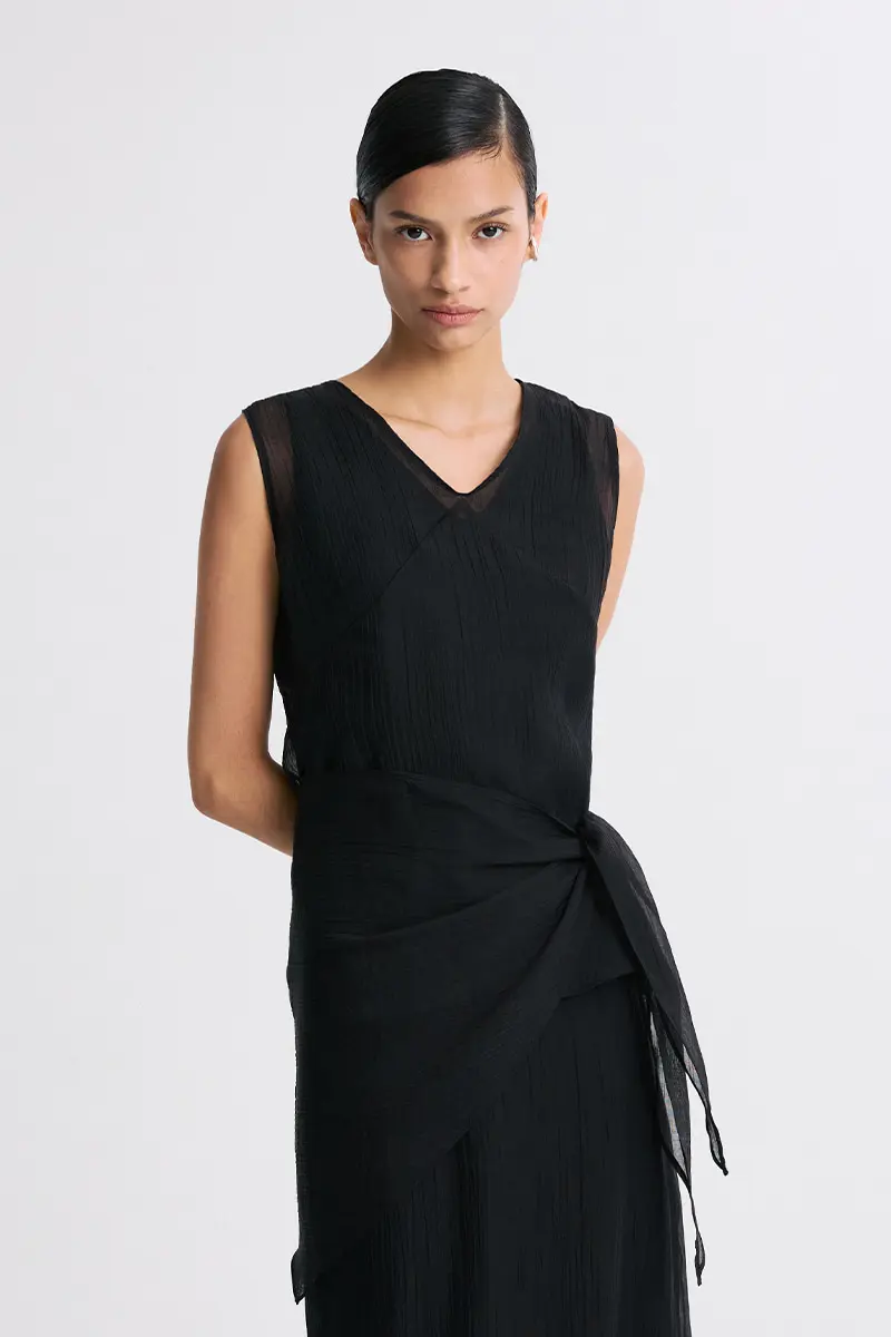 Layered Detail Sheer Sleeveless Top Black