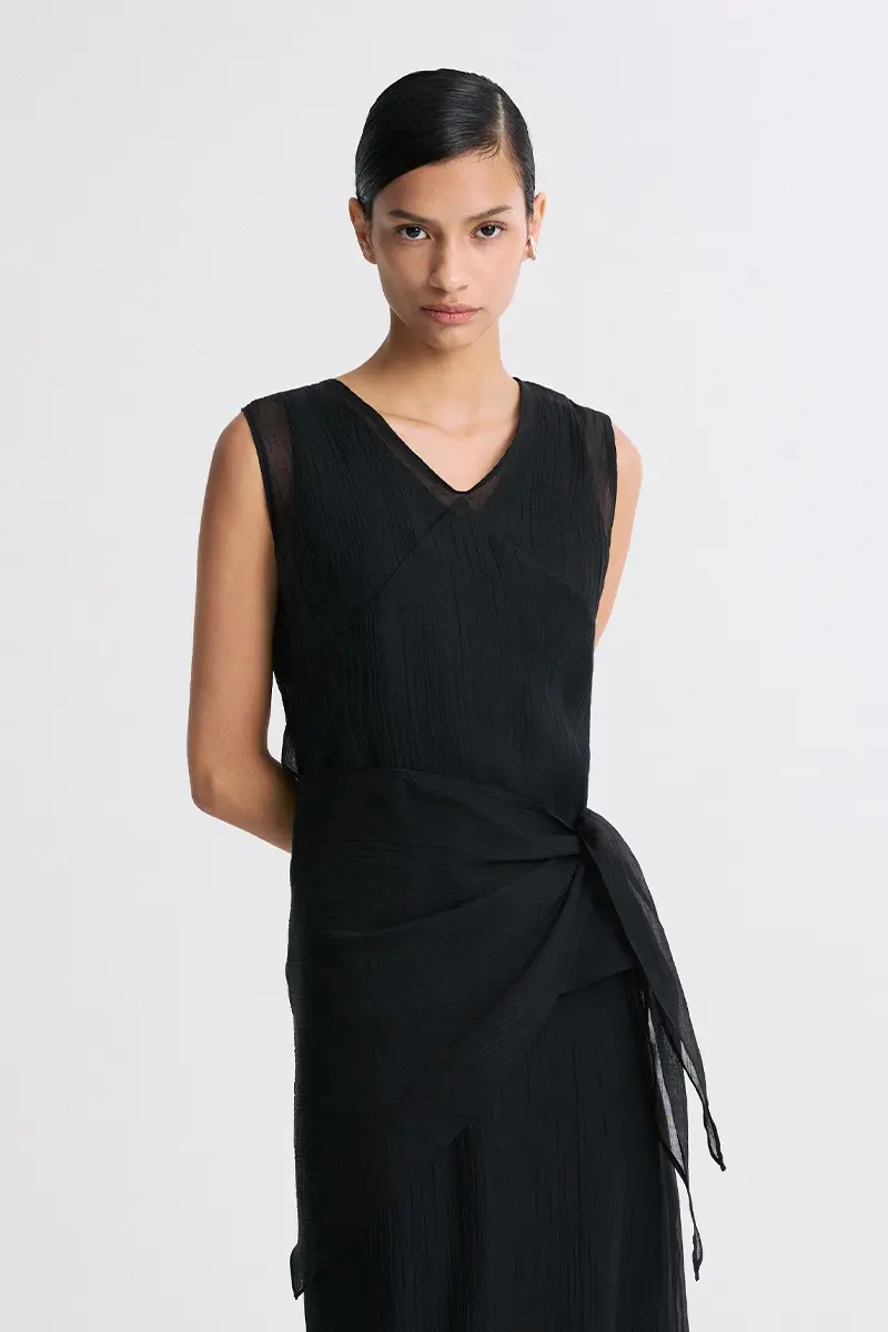 Layered Detail Sheer Sleeveless Top Black