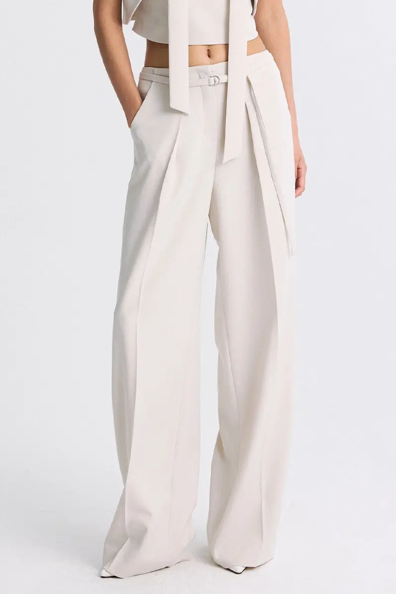 Straight Leg Belted Trouser Cream