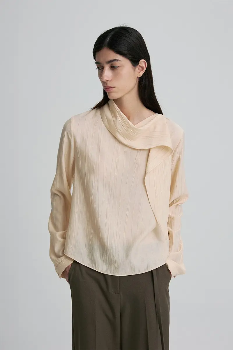 Scarf-Detail Blouse Apricot