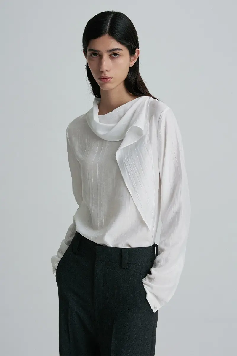 Scarf-Detail Blouse White