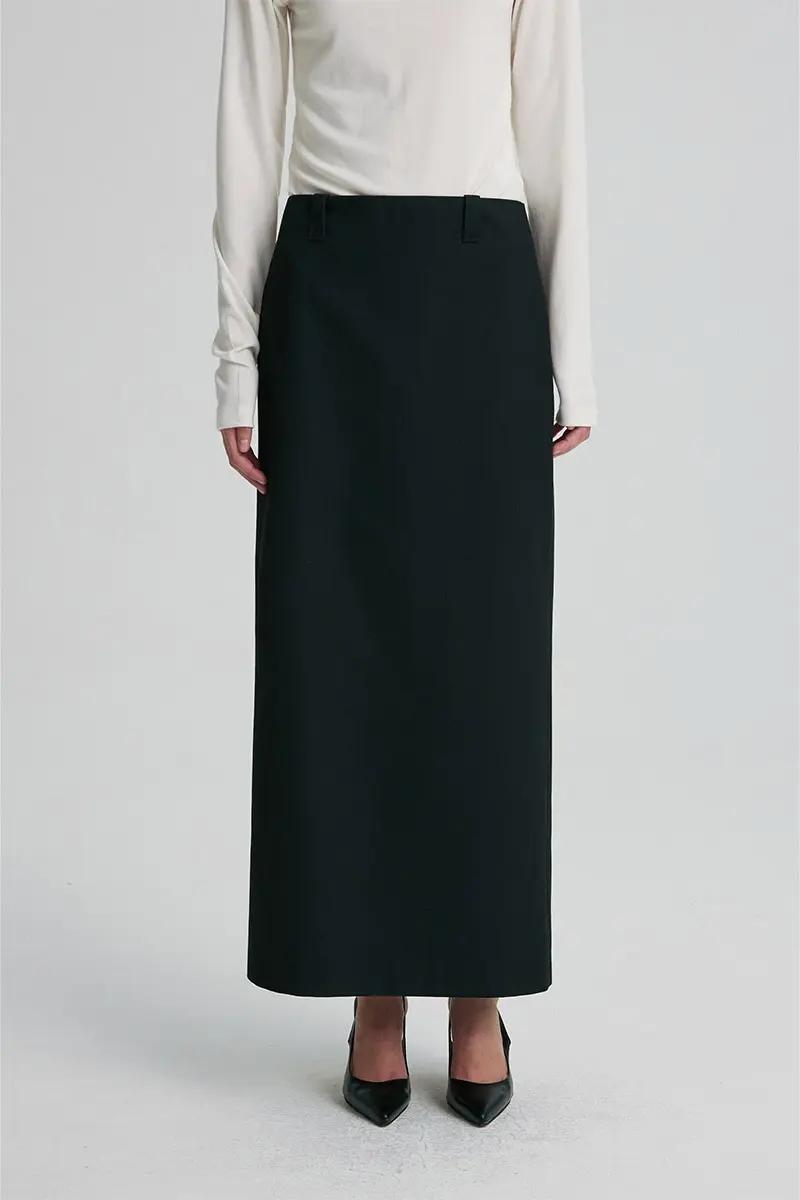 Wool Blend Tailored Straight Skirt Black