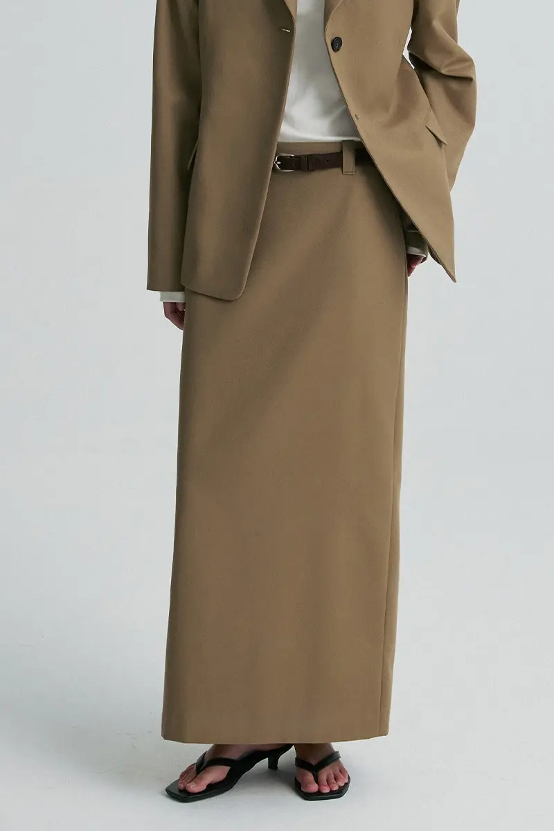 Wool Blend Tailored Straight Skirt Taupe