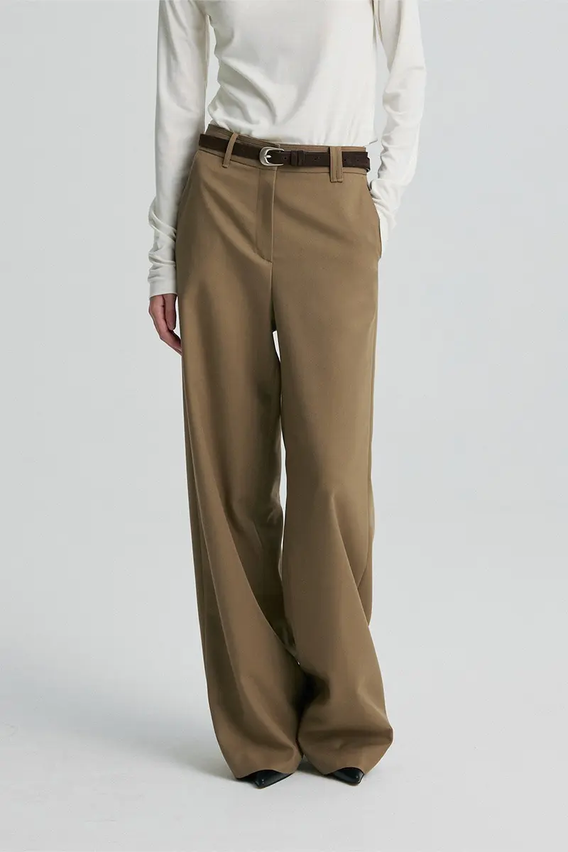 Wool Blend Tailored Trousers Taupe