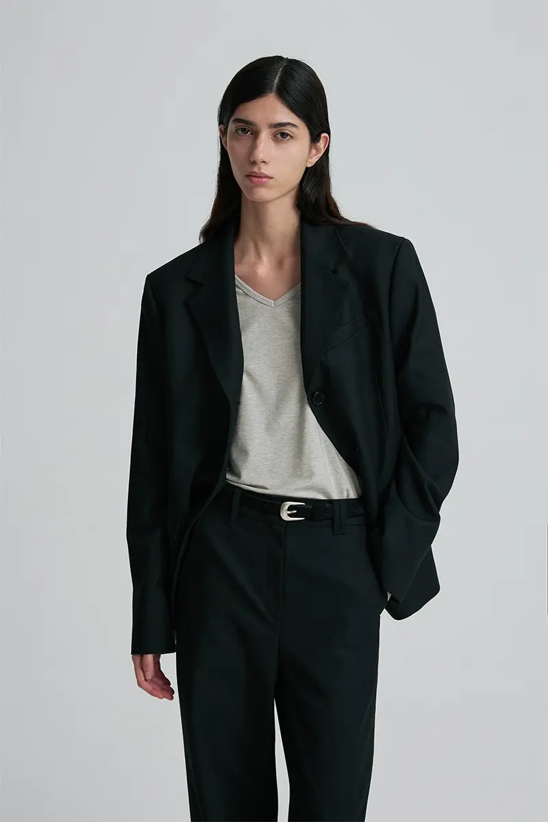Wool Blend Oversized Blazer Black