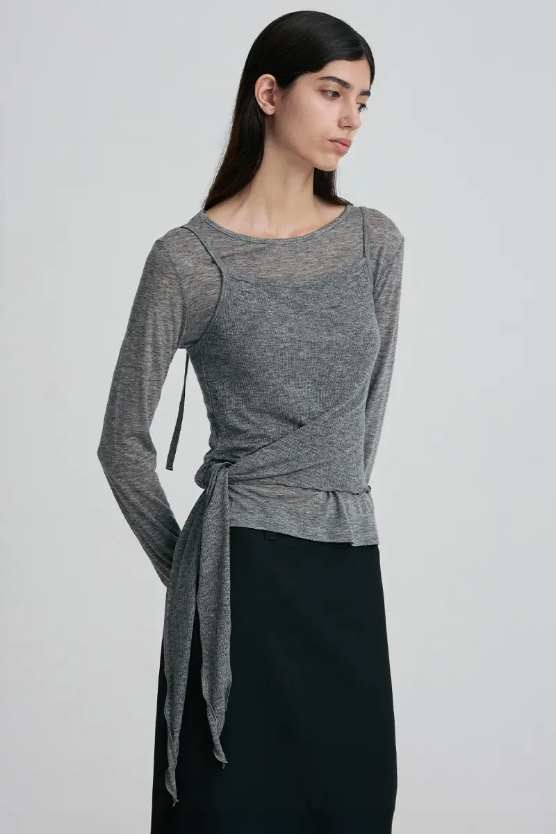 Layered Tie-Waist Sheer Top
