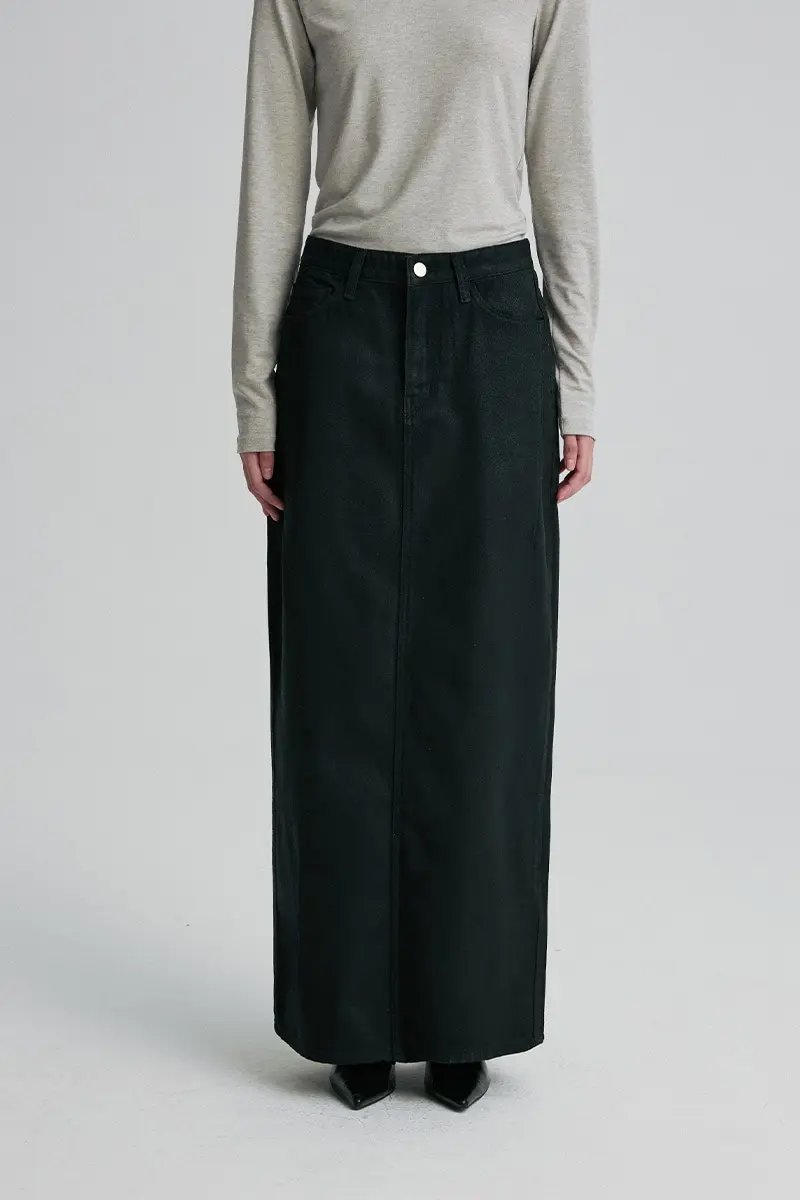Coated Denim Maxi Skirt
