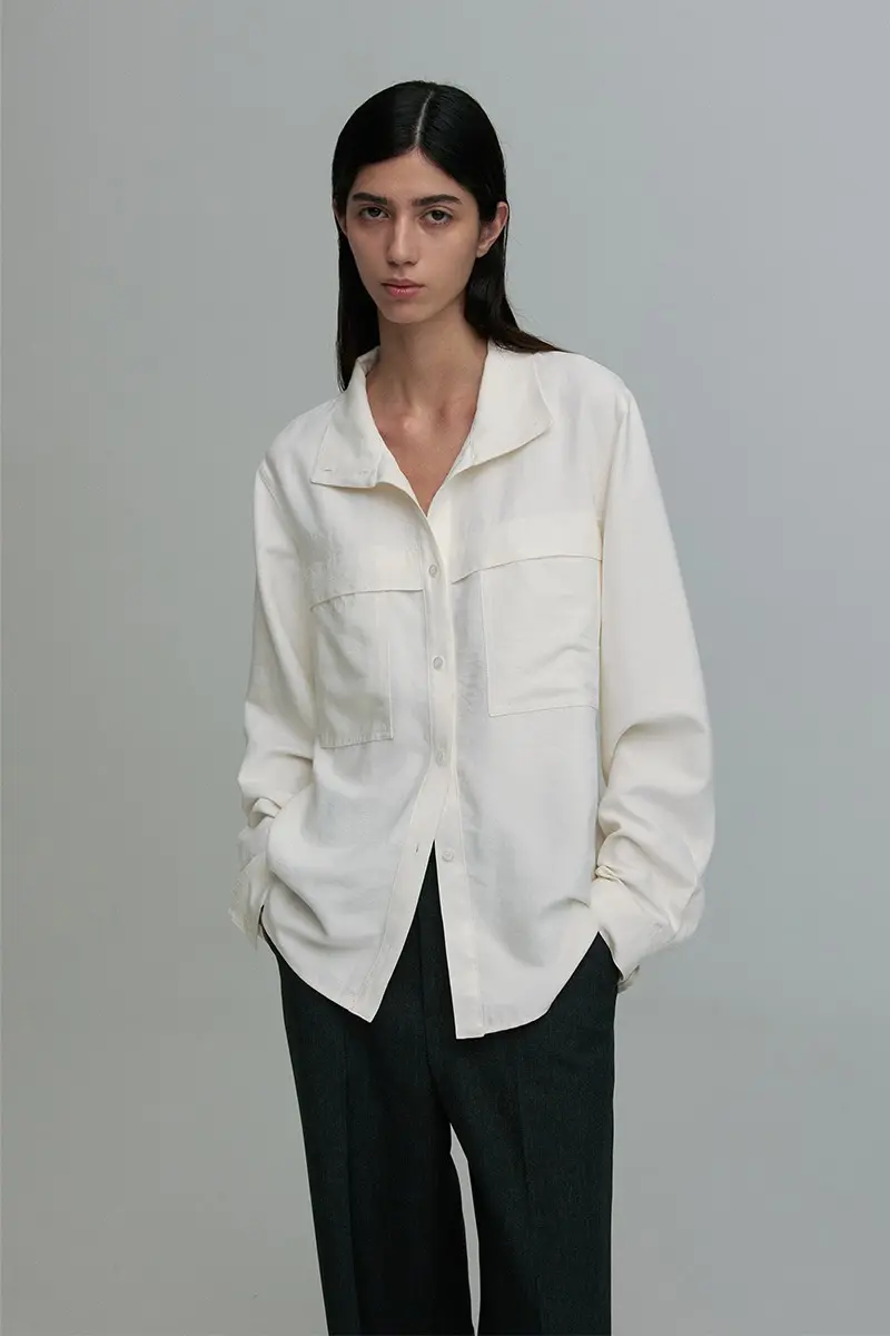 High-Neck Belted Shirt Coconut Milk