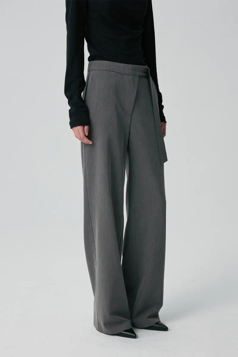 Asymmetric Zip Trousers Charcoal