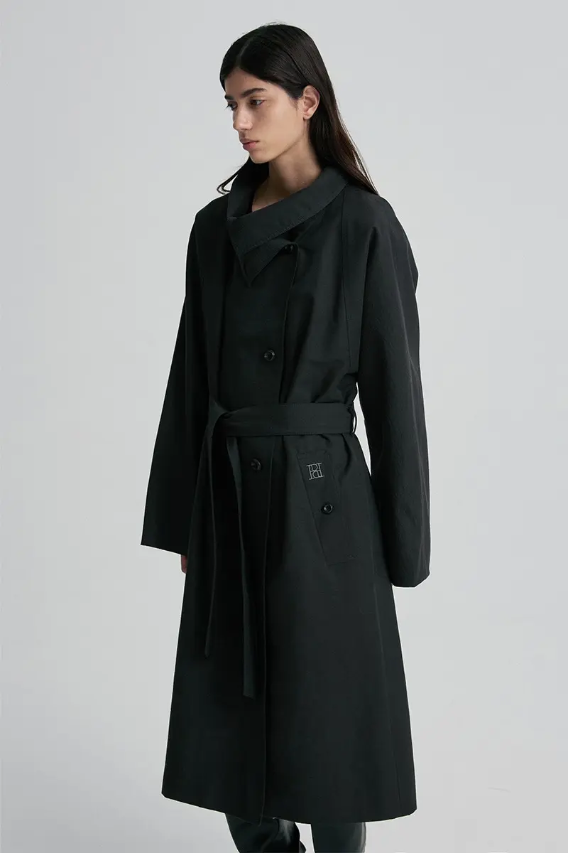 Funnel Neck Belted Trench Coat Black