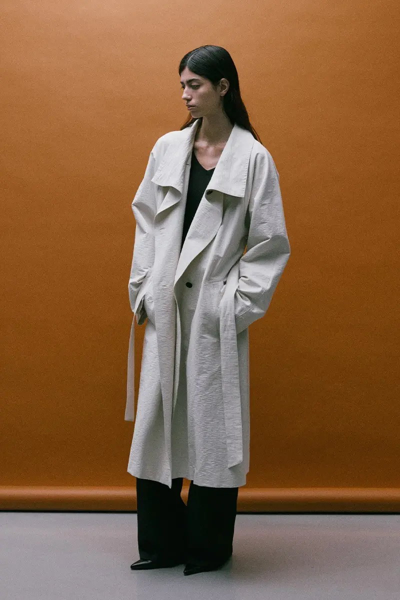 Funnel Neck Belted Trench Coat Vanilla
