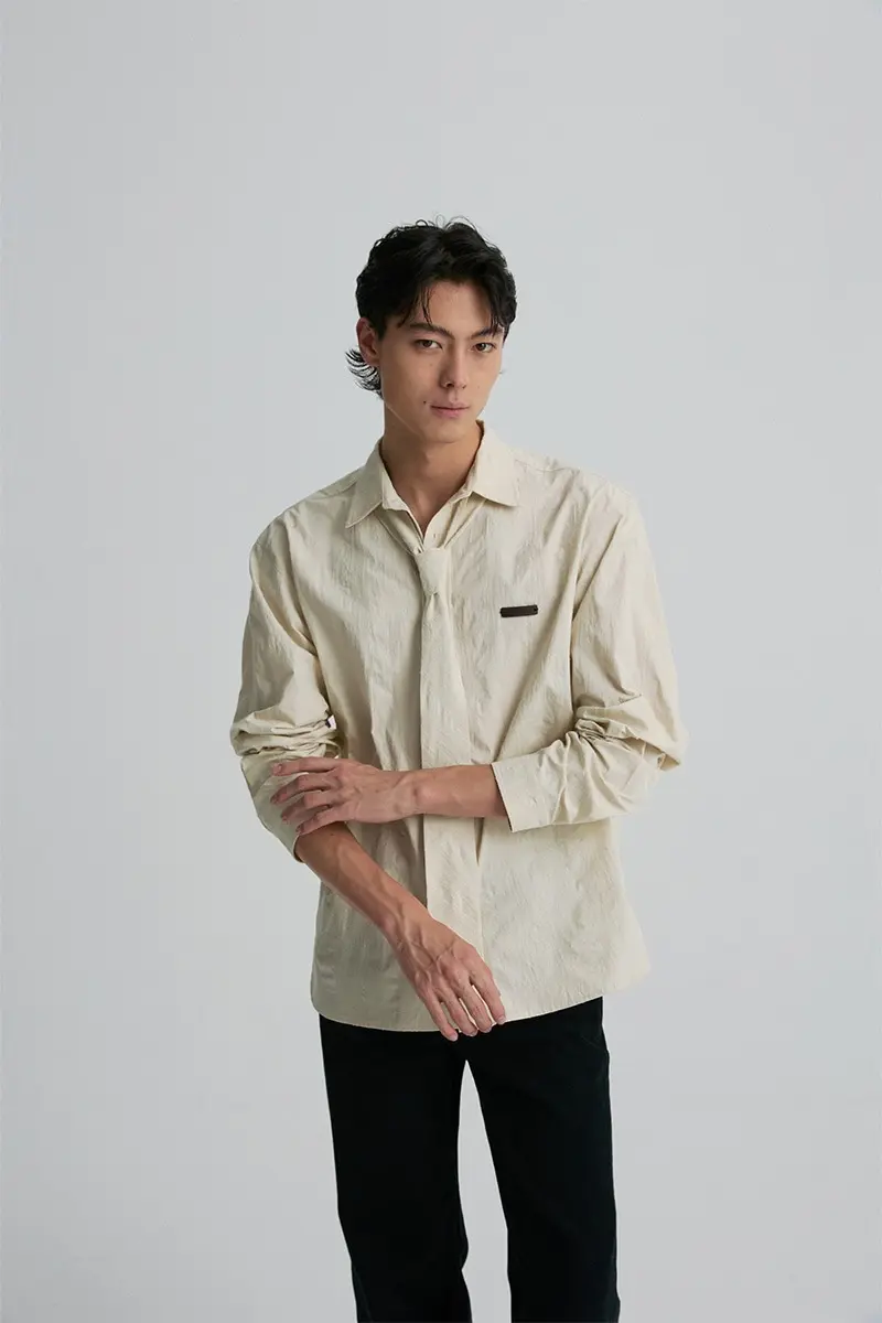 Crinkle Tie Shirt Cream