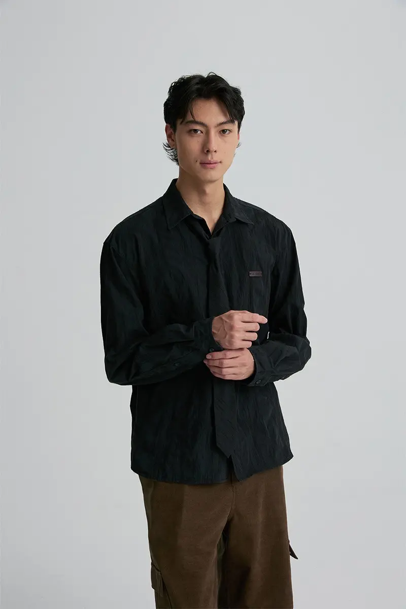 Crinkle Tie Shirt Black