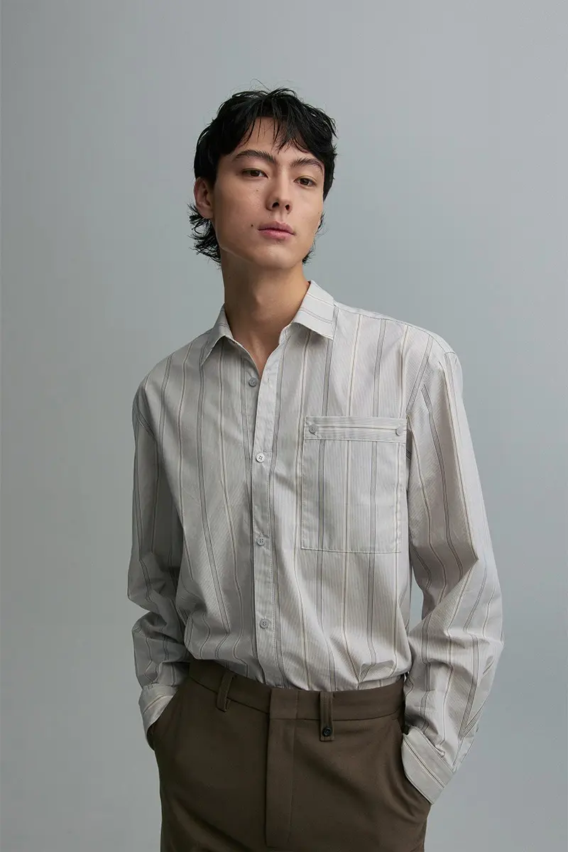 Striped Pocket Shirt Beige Stripe