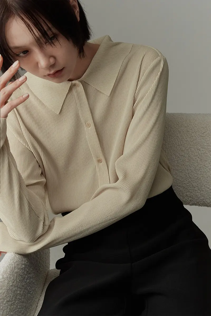 Wide Collar Pleated Blouse