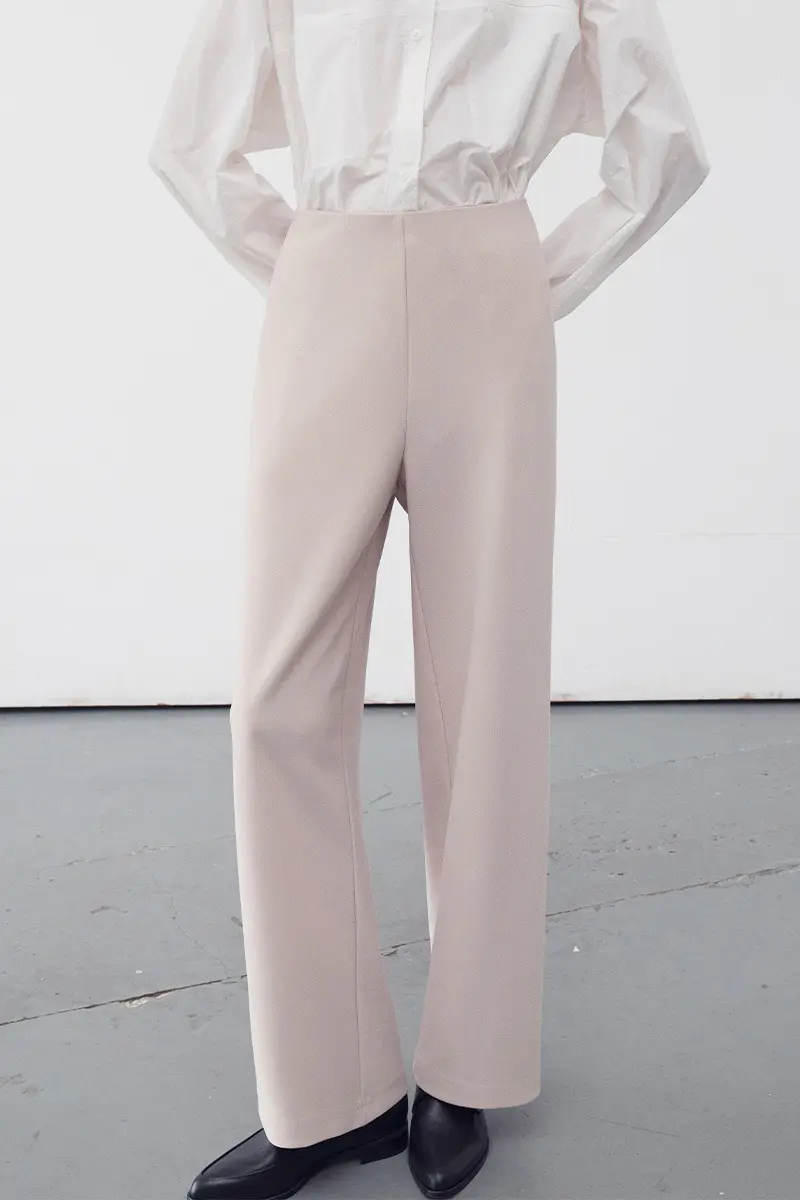 Elasticated Waist Straight Leg Trousers 2color