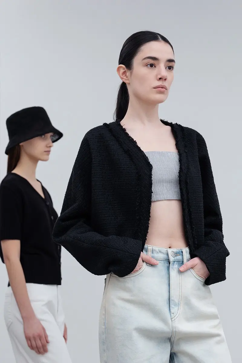 Cropped Tweed Jacket Black