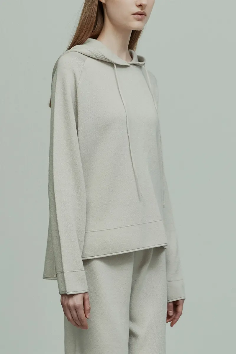 2colors Drawstring Hooded Knit Top