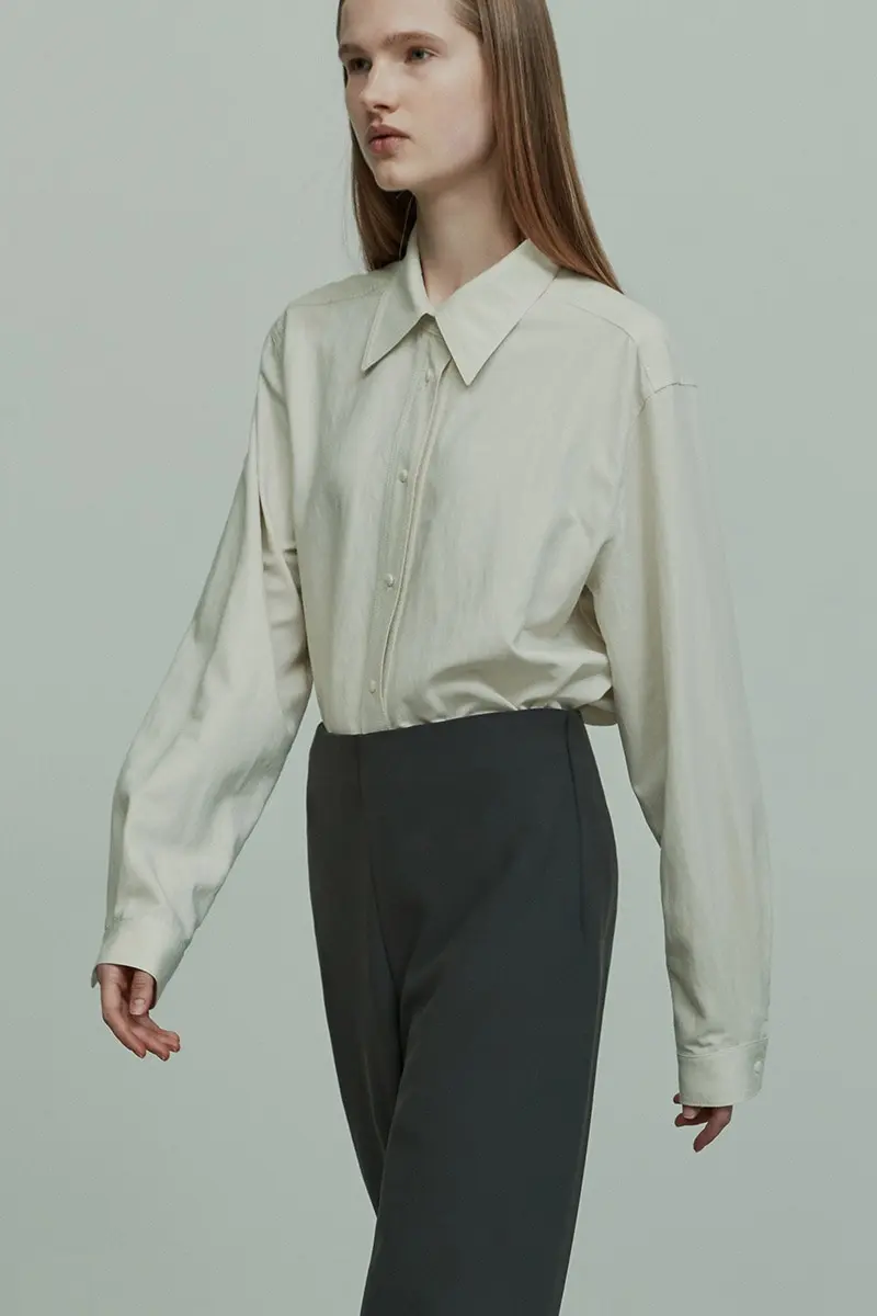 Point Collar Long Sleeve Shirt Lime Grass