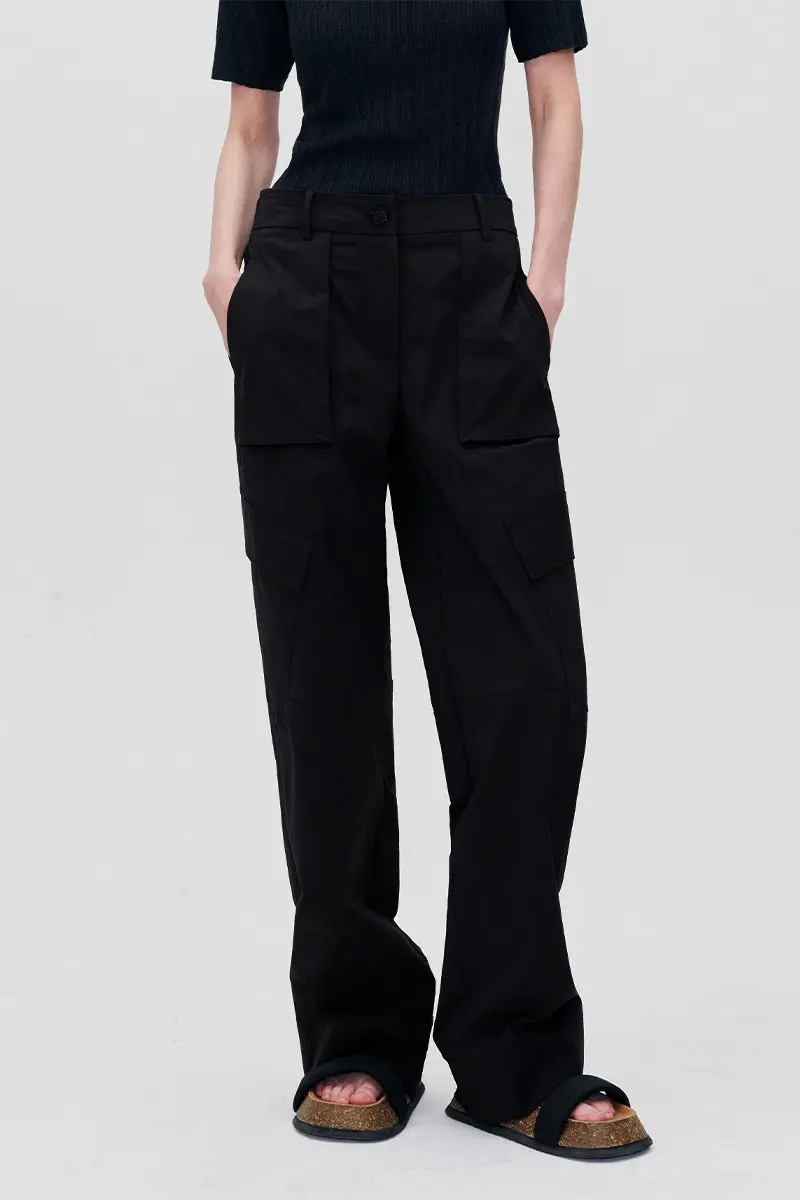 Wide Leg Cargo Pants Black
