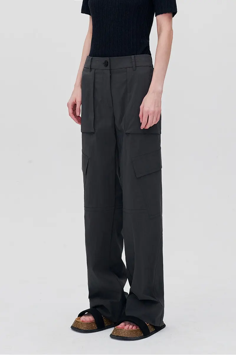 Wide Leg Cargo Pants Charcoal
