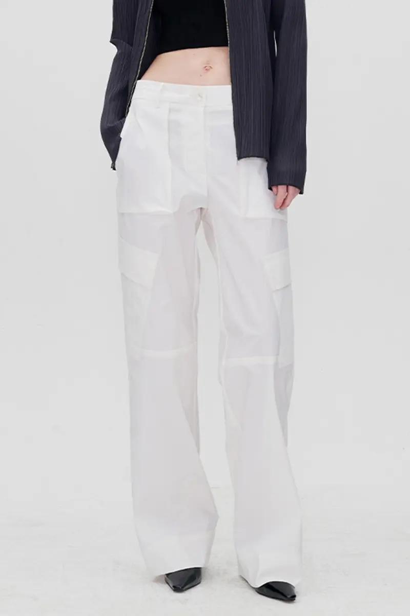 Wide Leg Cargo Pants White