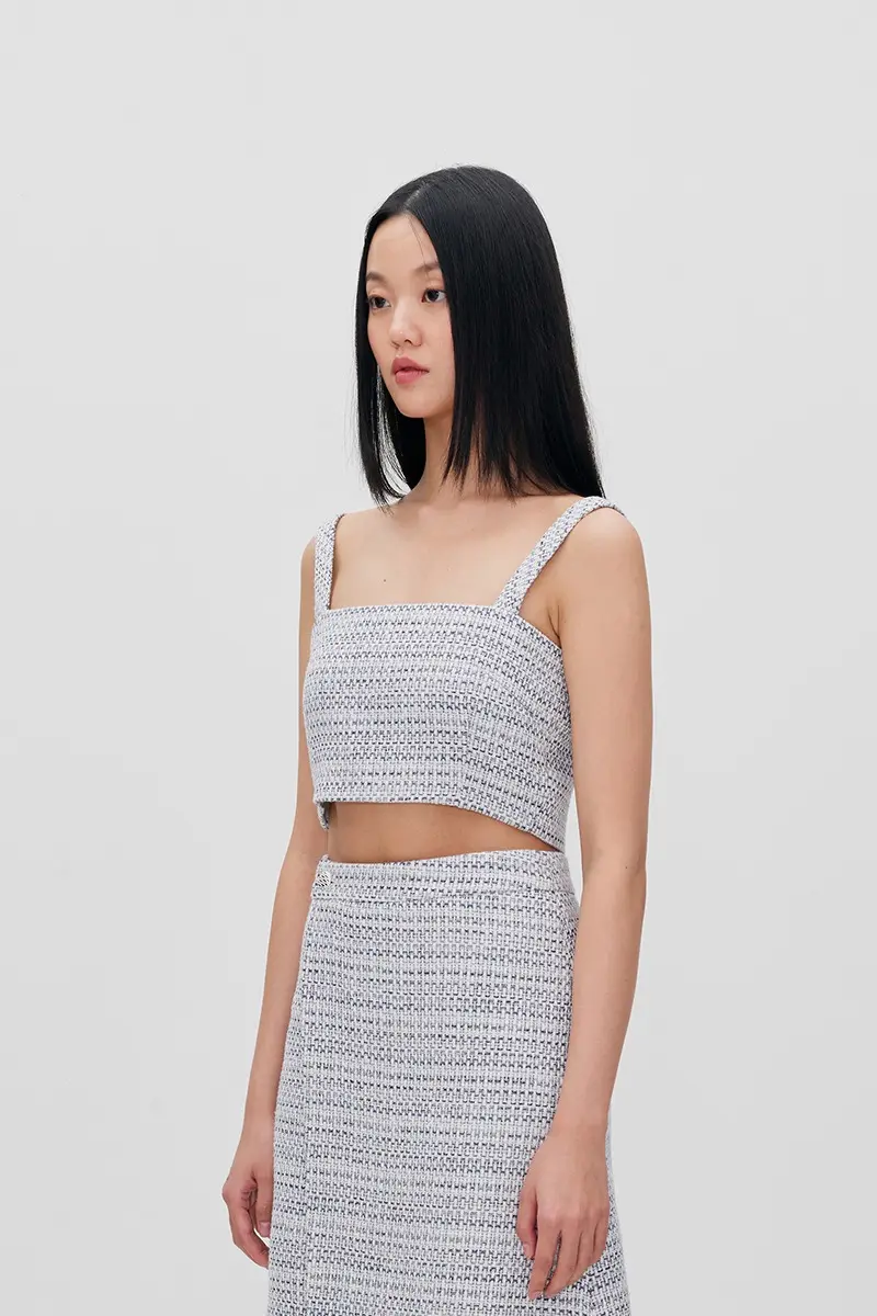 Square Neck Cropped Tweed Top