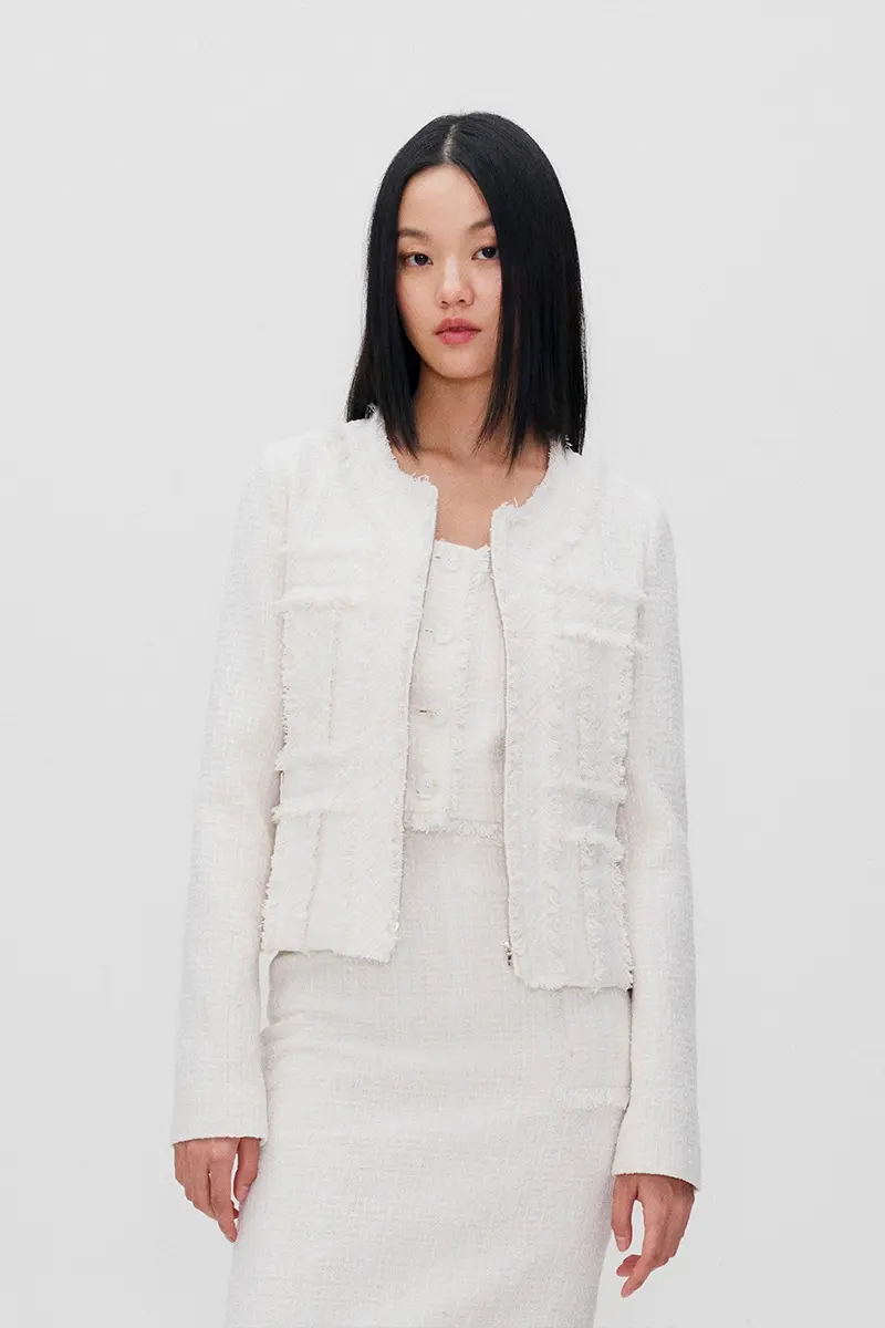 2color Zipped Tweed Jacket