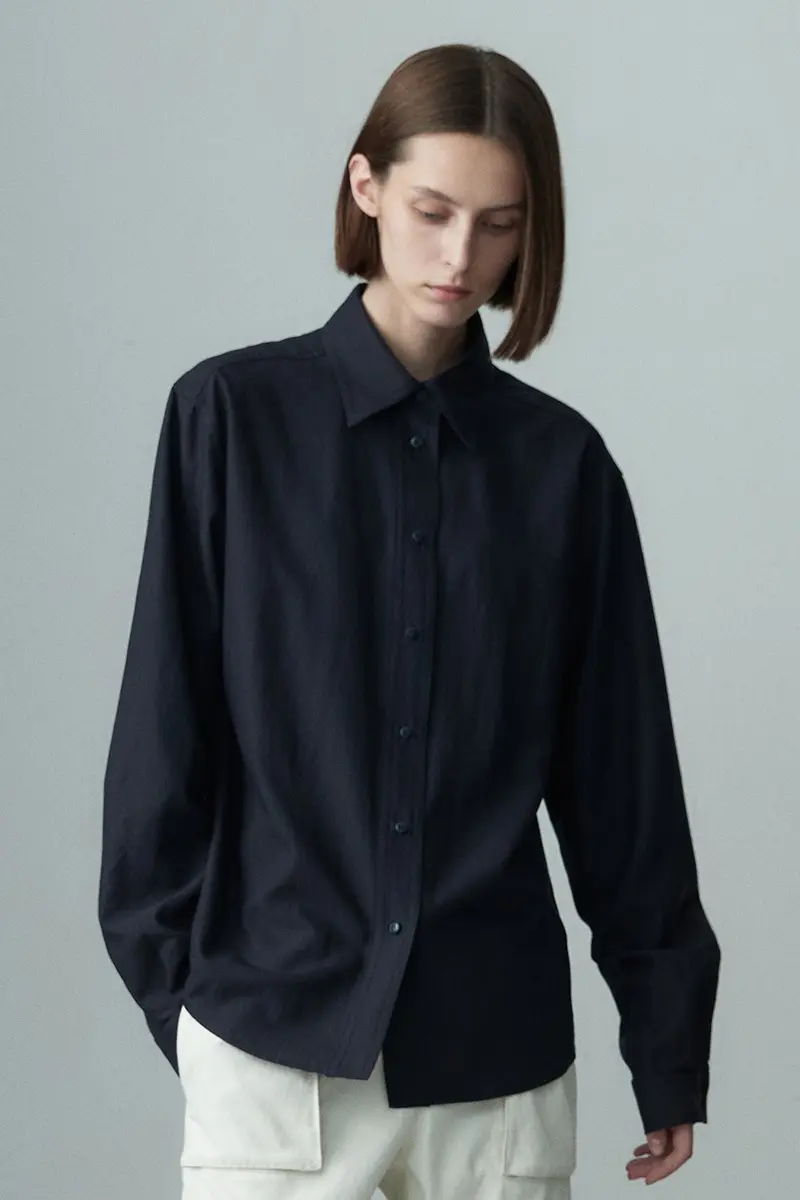 Point Collar Long Sleeve Shirt Midnight Navy
