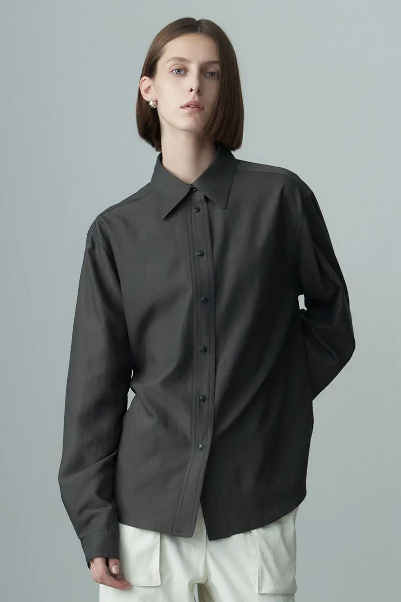 Point Collar Long Sleeve Shirt Charcoal