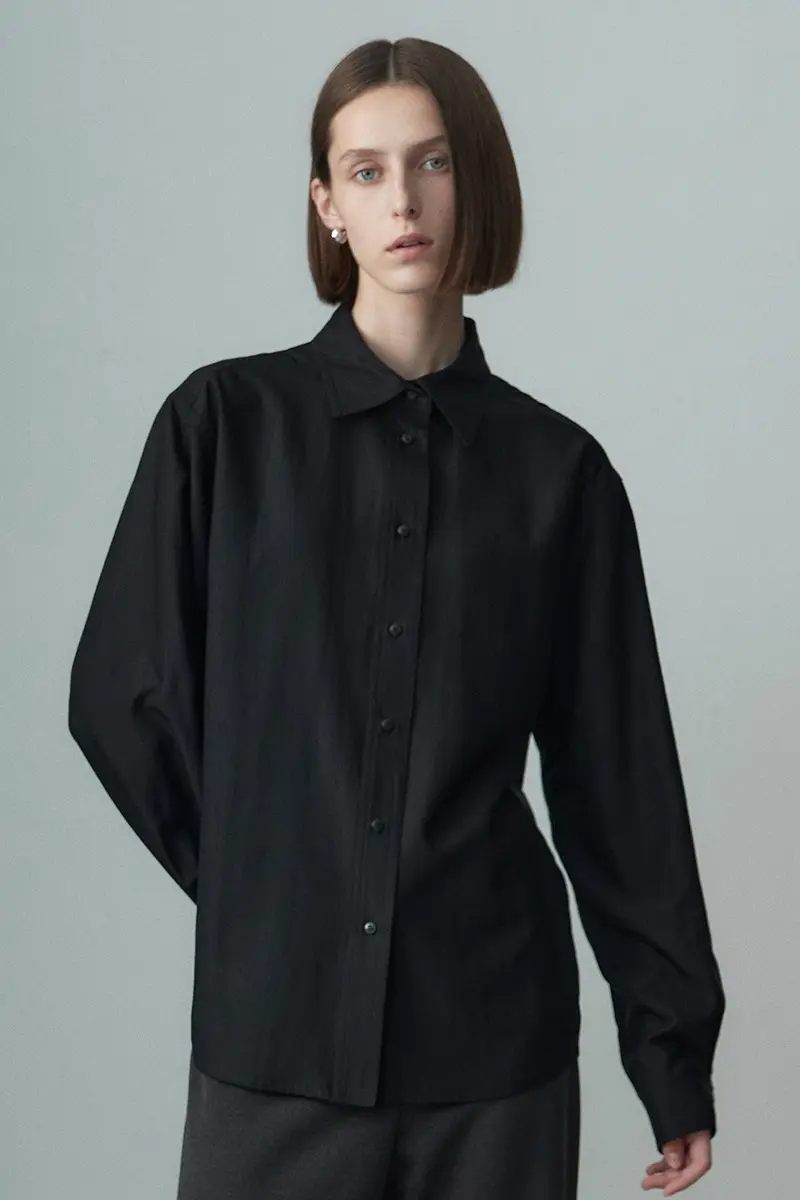 Point Collar Long Sleeve Shirt Black