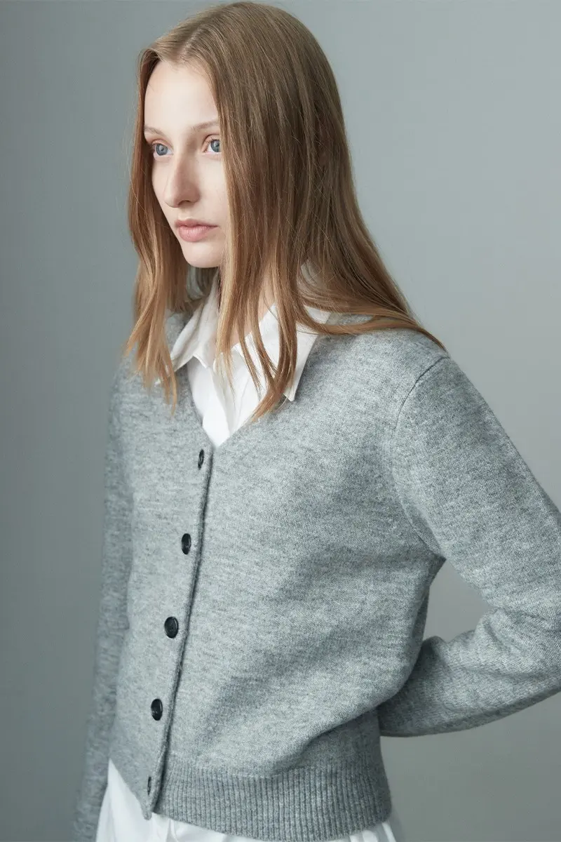 Knit V Neck Cardigan Gray