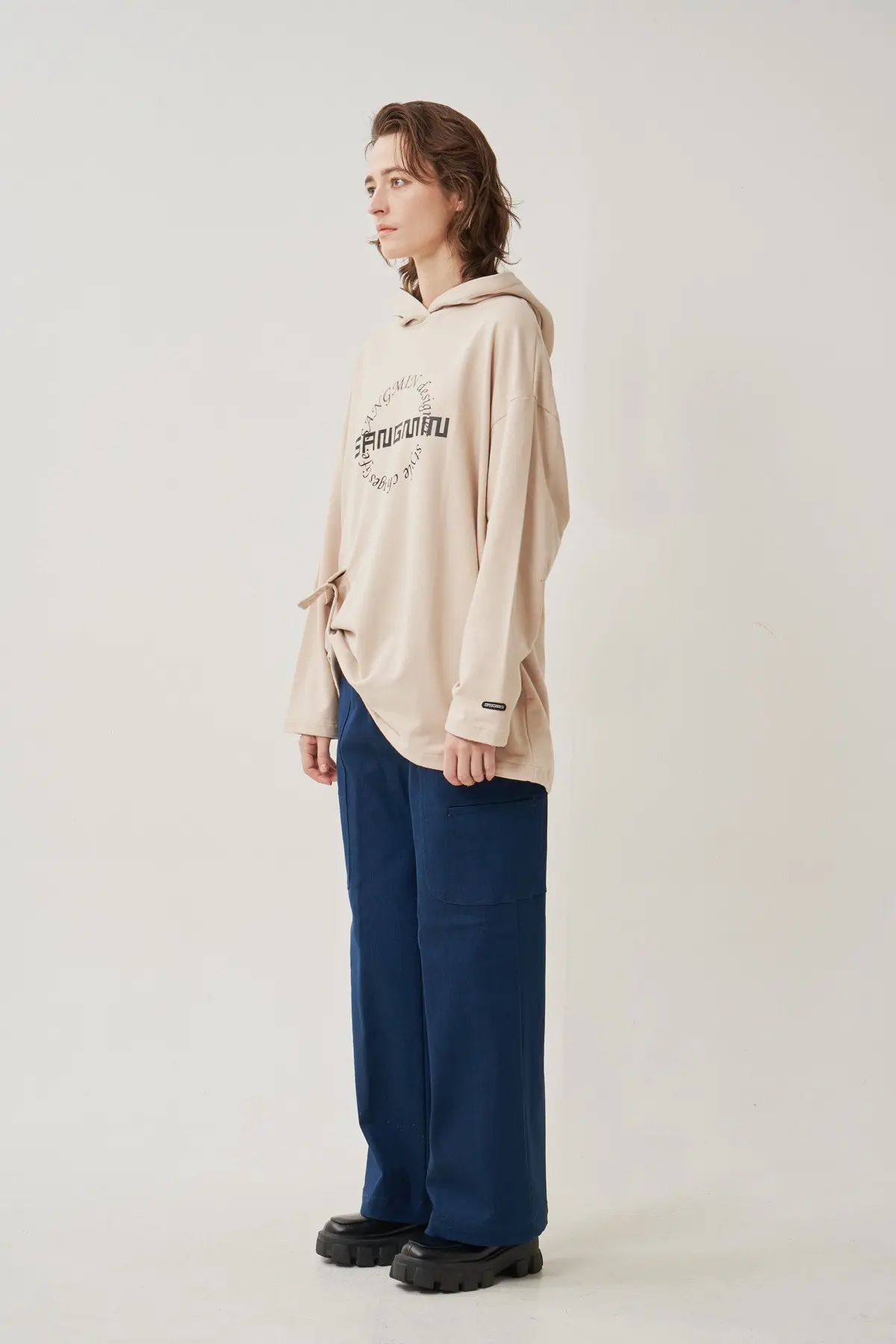 Beige Hooded Logo T-Shirt