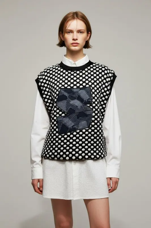 Black Pom-Pom Knit Vest