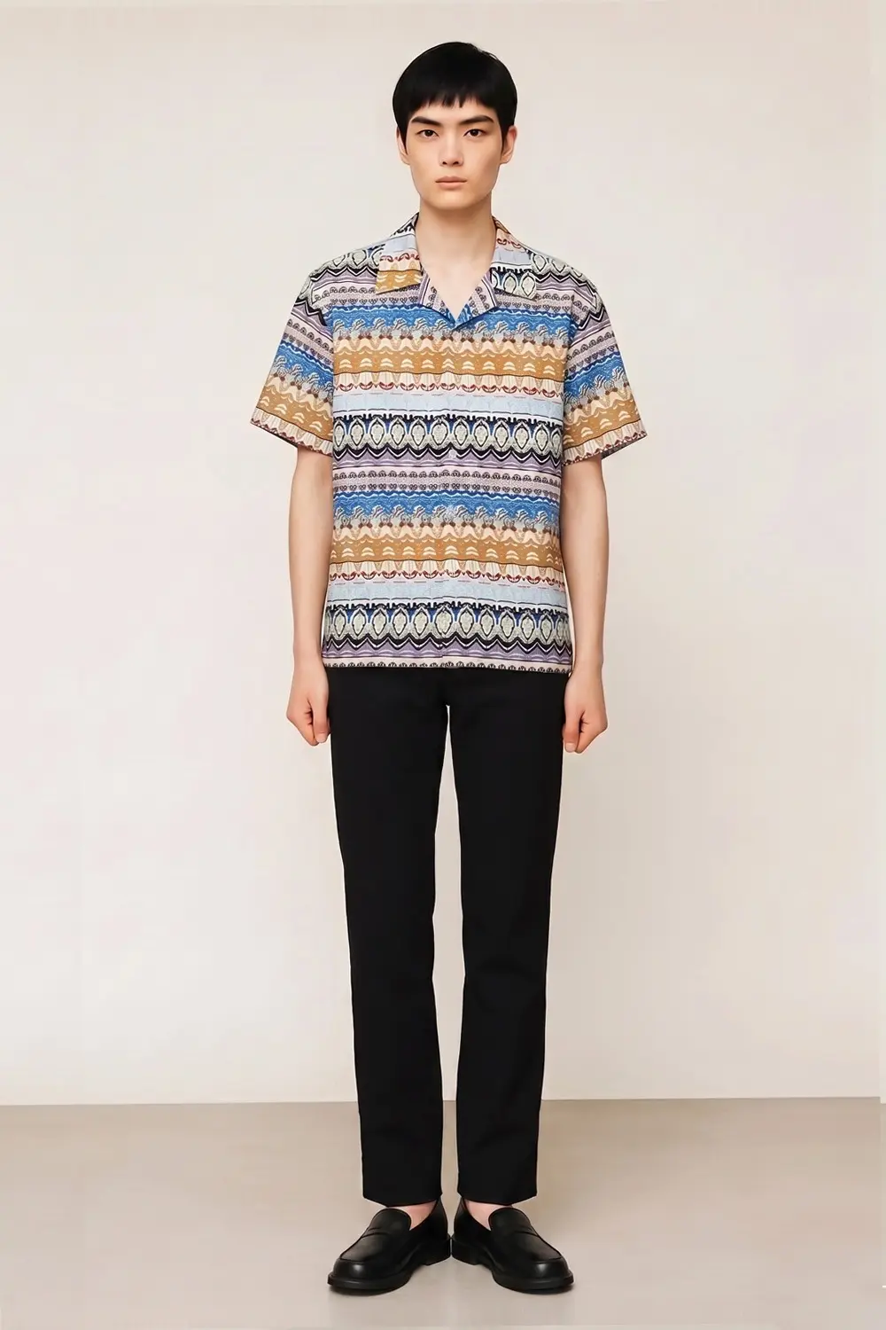 Geometric Pattern Open Collar Shirt