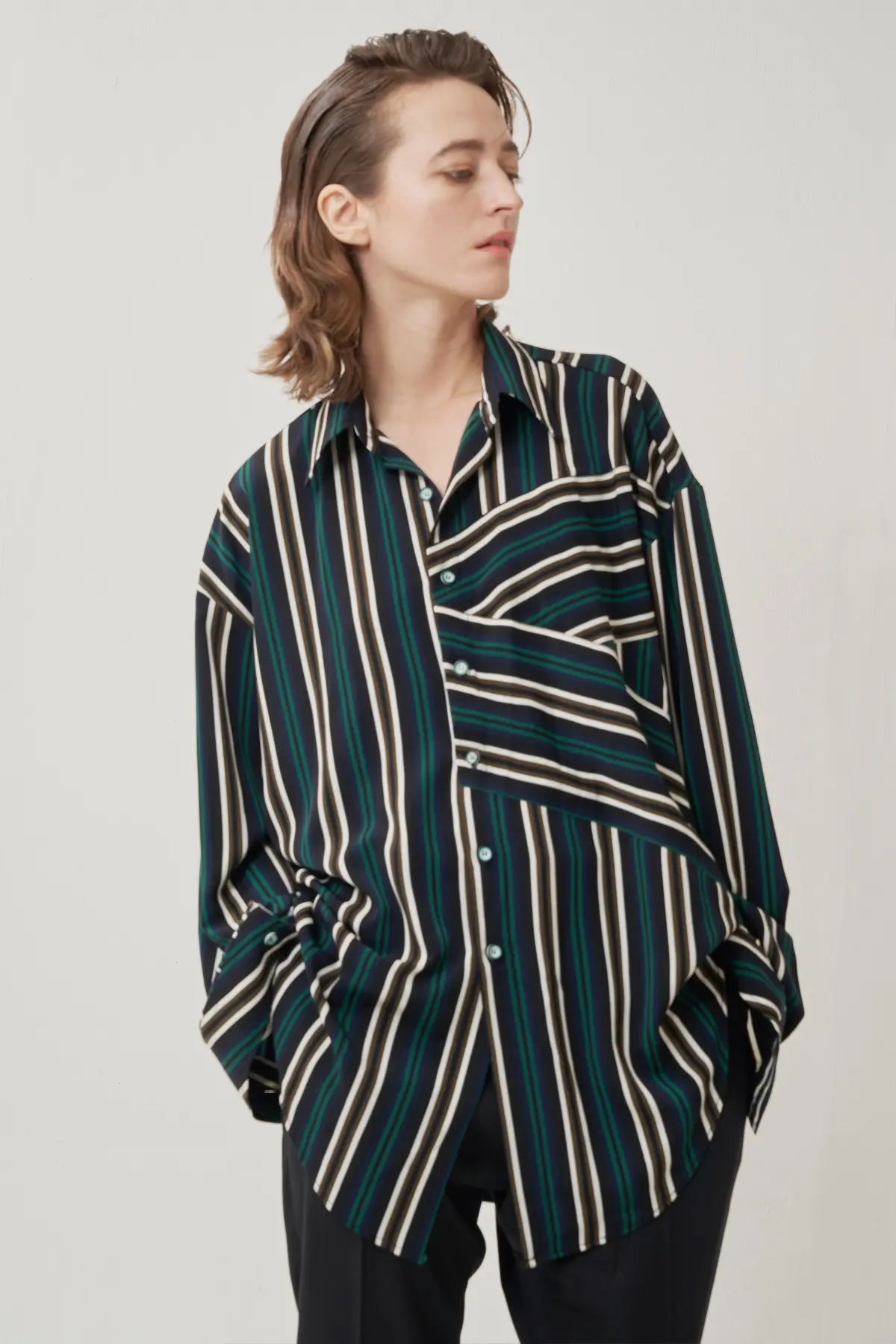 Green Striped V-Neck Shirt