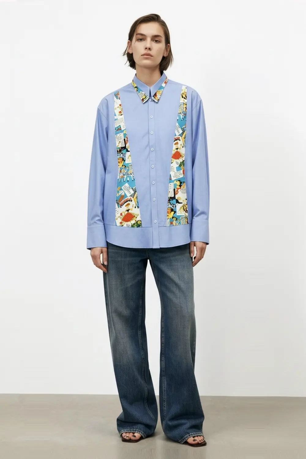 Loose Fit Comic Print Mix Shirt