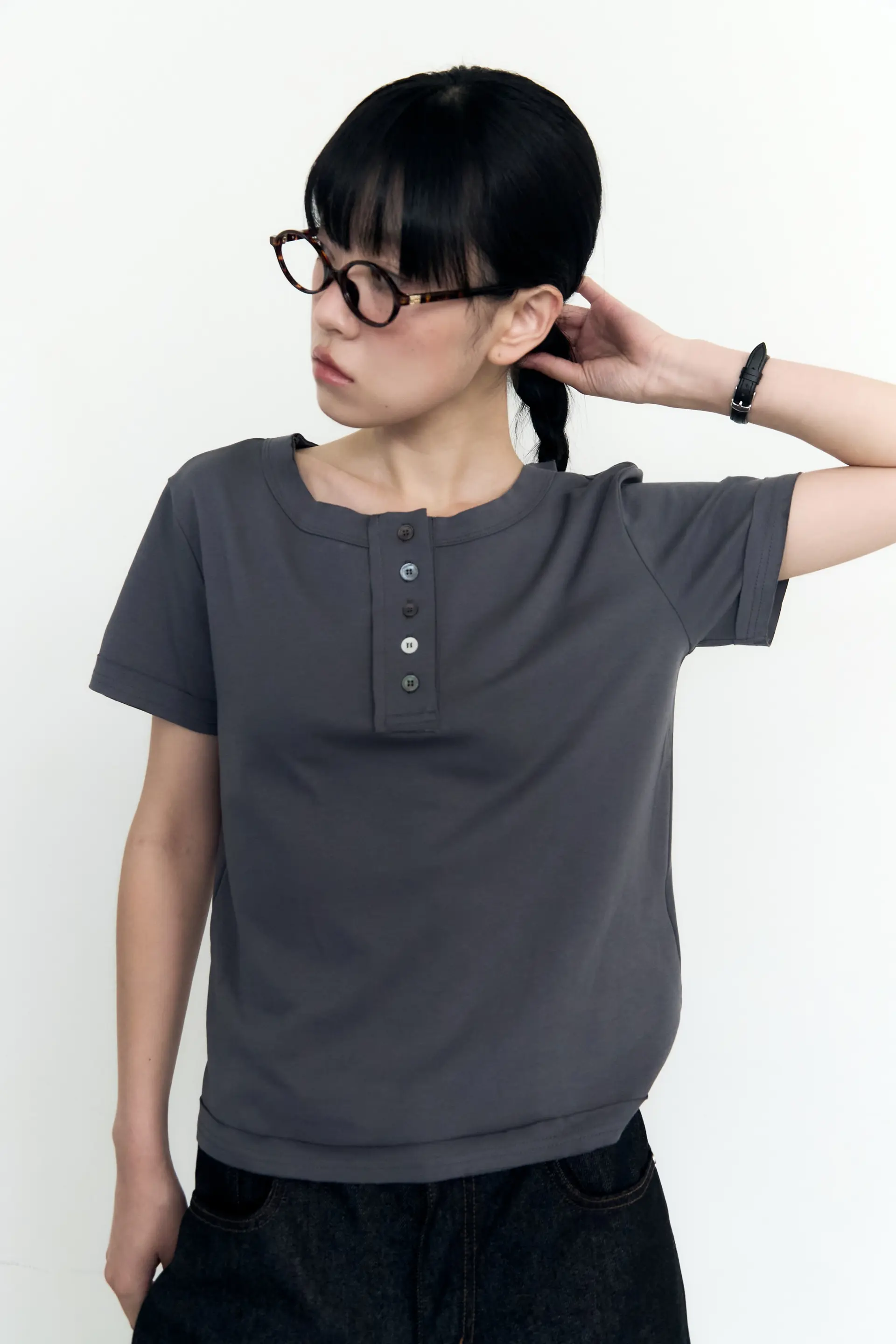 5 Button Henry Neck (Charcoal)