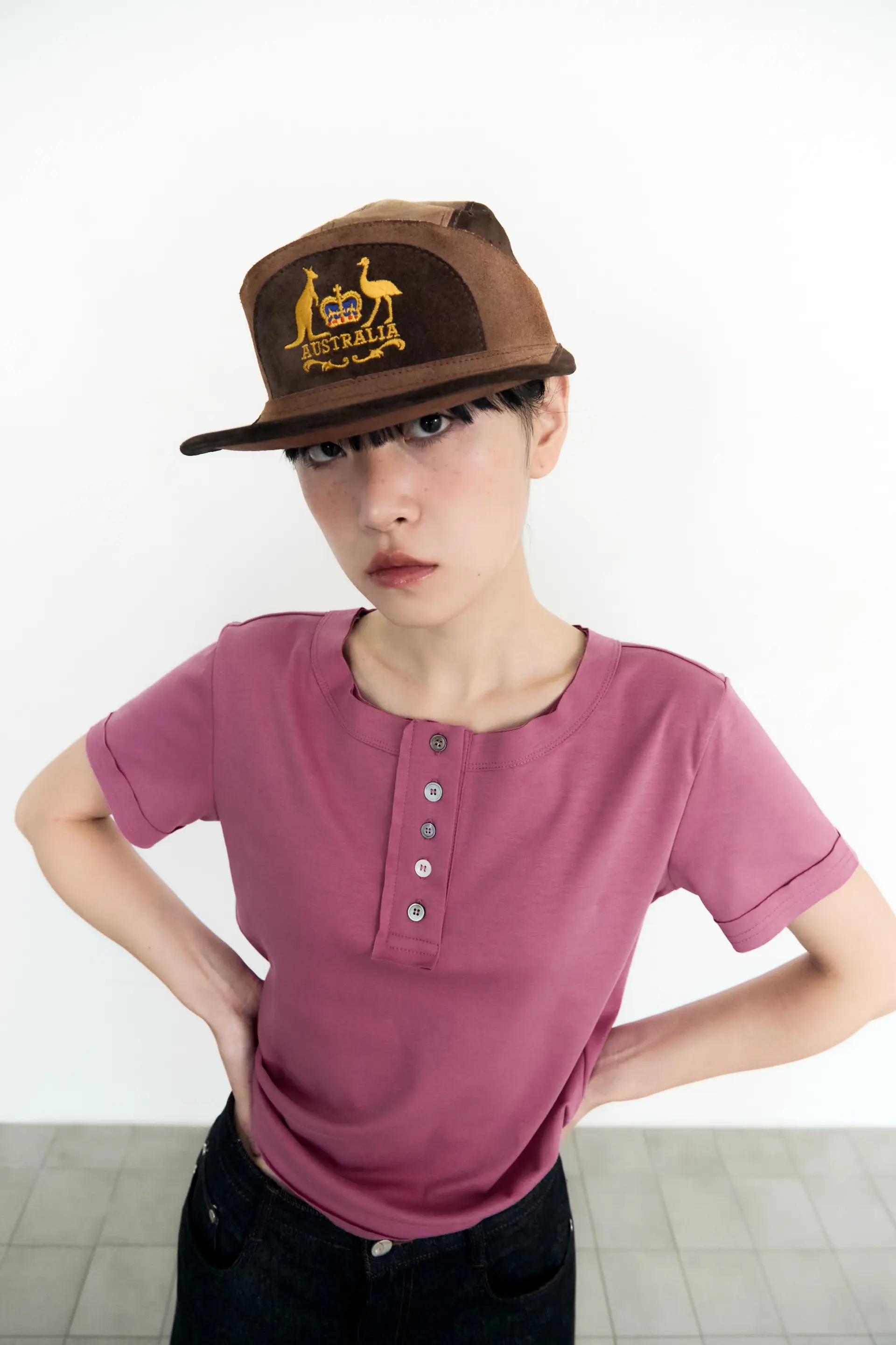 5 Button Henry Neck (Mauve Pink)