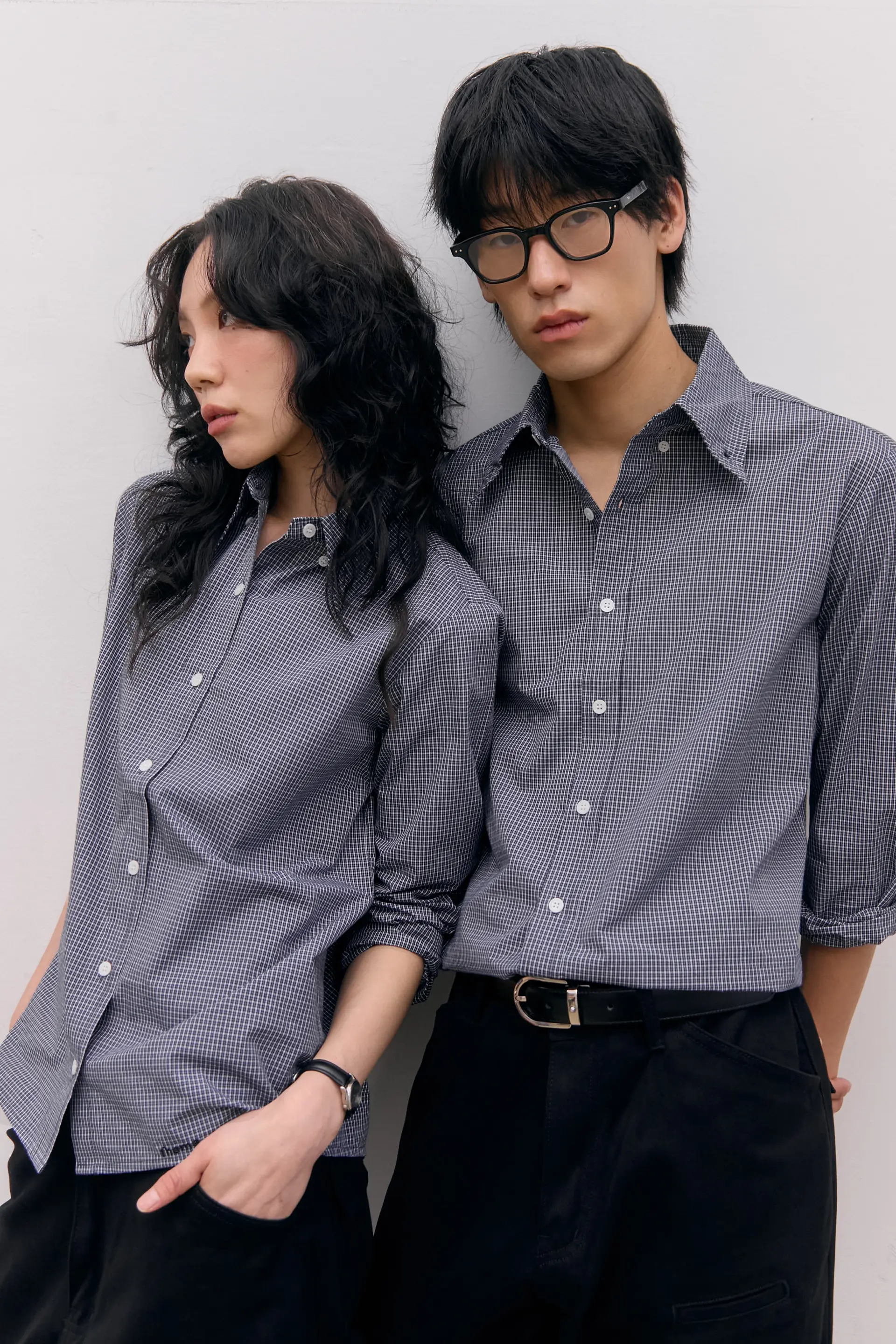 Roll-Up Check Shirts (Black)