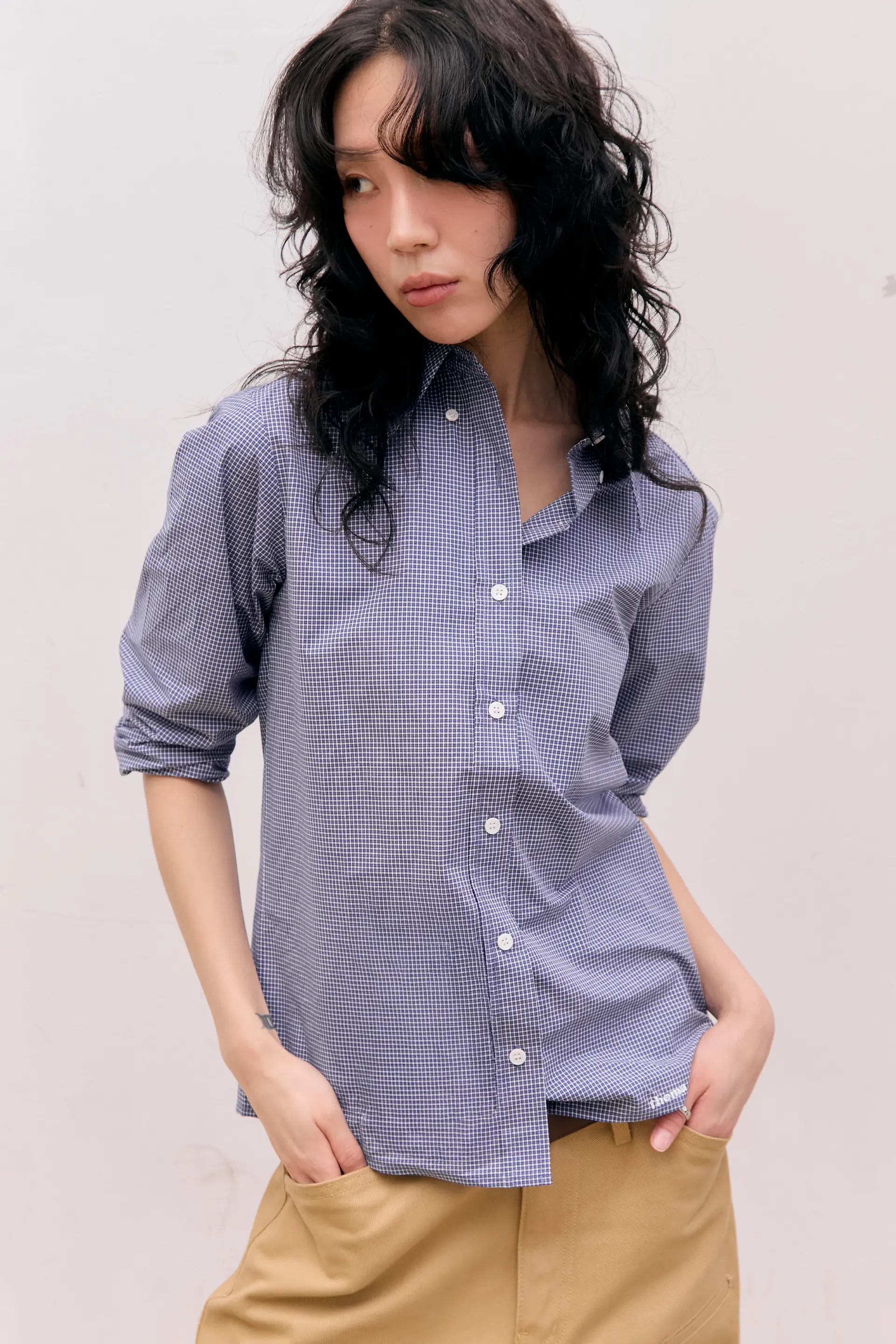 Roll-Up Check Shirts (Navy)