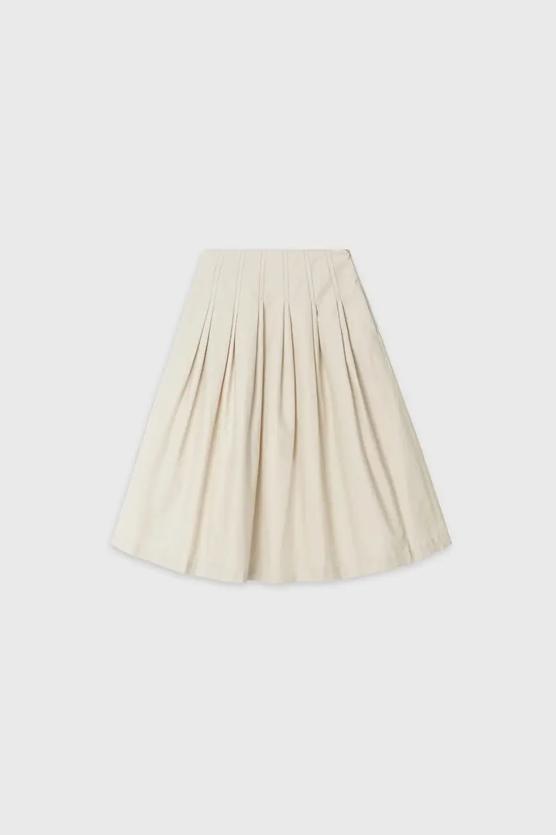 Pleated Maxi Skirt (Light Beige)