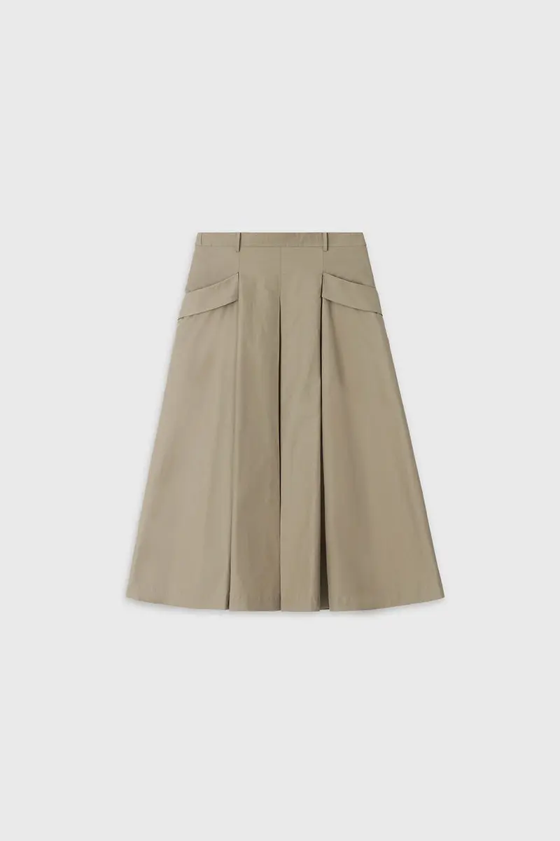 Box Pleats Pocket Skirt (Khaki)